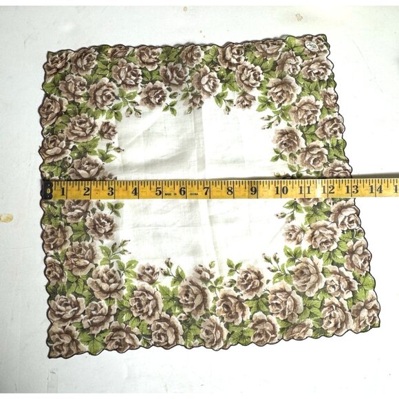 Embroidered handkerchief hankie 13 in. by 13 in. Brown and white embroidered edg - Picture 5 of 10
